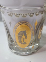 Vintage Set of 3 Gold Royal Ladies Portrait Cocktail Rocks Glasses Barware MCM
