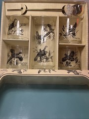 Vintage Mid-Century Modern Anchor Hocking Outdoorsman Cocktail Barware Set Birds
