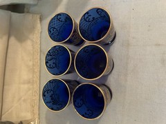 6 Blue Gold Gilt Cordial Liquor Shot Glass Set