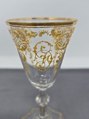 Bohemian Attr. Josephinenhuette Cut Crystal Gold Painted Aperitif Glass