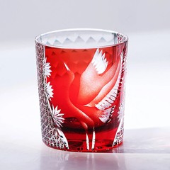 Japanese Style Edo Kiriko Red Crane Crystal Whisky Glass Tumbler Hand Cut 250ml