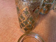 4 Vtg Valencia Green 22K Gold-Plate Culver Collins bar Glasses Caddy coaster