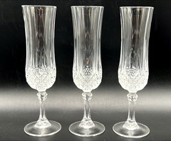 Set of 3 Cristal D’Arques Longchamp Champagne Flutes Crystal Glasses 8” France