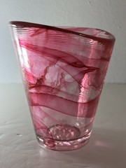 Kosta Boda Ulrica Hydman Vallien Pink Swirl and Clear Glass Tumbler