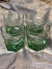 VTG SET OF 4 LIBBEY CHIVALRY GREEN GLASS OLD FASHIONED LOW BALL GLASSES 3 1/2″