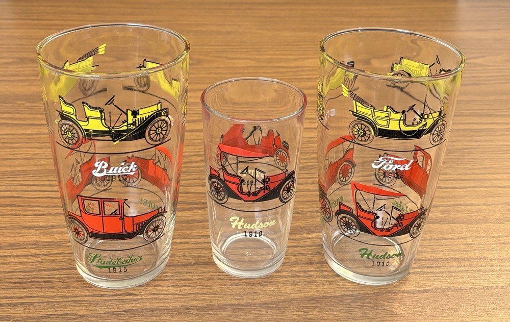 Classic Car Glass Tumbler Ice Tea Cocktail Hazel Atlas Automobiles Barware Lot 3