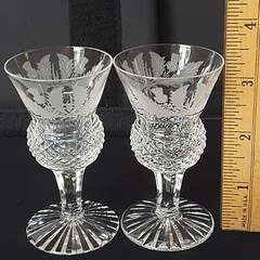 Edinburgh Crystal Thistle Cordial Glasses SET OF TWO Scotland Cut Crystal 3-1/2″
