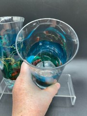 2 STIF Romania Hand Painted Hand Blown Flared Rim Glasses