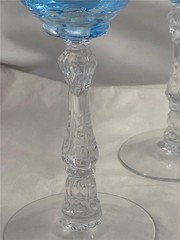 3 Fostoria Wilma Azure Blue Claret Wine Glass 7.75″ Blue Bowl Clear Bumpy Stem