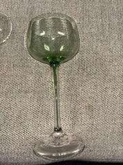 Set Of 8 Antique Wine Glasses With Green Stems