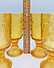 Vintage Brockway Glass American Concord Amber Footed Goblets 9oz SET OF 4