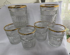 Libbey Clear Glass Tumbler Glasses Gold Rim Decorative Set of 6