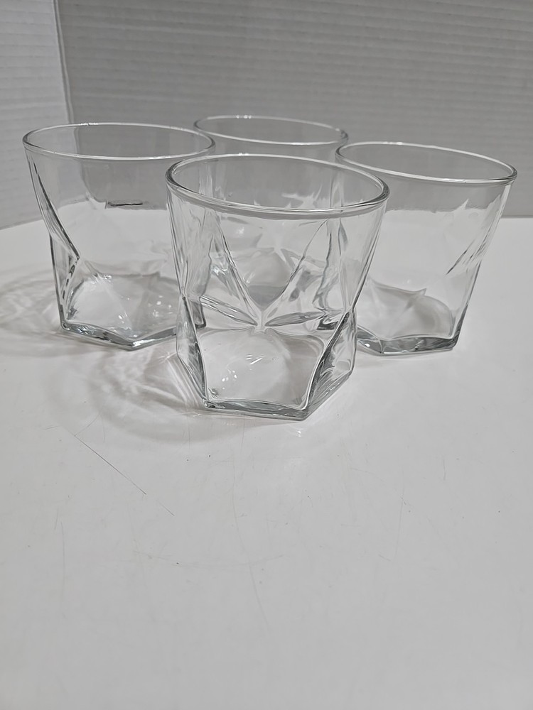 MID- CENTURY CRISA Rhombus Clear Glass Lowball By Libbey Set Of (4)