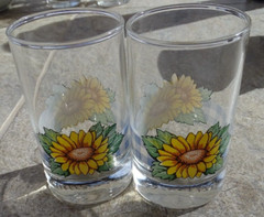 Vintage Libbey Signed Crisa Sunflower Juice Glasses Set of 2 Yellow Green