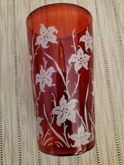 RETRO VINTAGE COOL 1950’S RED DRINKING GLASSES TUMBLERS HIGHBALLS WITH CRANES