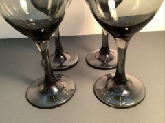4 French MCM SILVER FADE Smoky Gray 8” Tall Wine Glasses Beautiful, Pre Owned