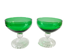 Set of 2 Anchor Hocking Green Bubble Foot Champagne/Tall Sherbet Glass