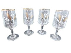 Set Of 4 Vintage Dema Sherry Glasses With Wheat Motif & Gold Rim Barware