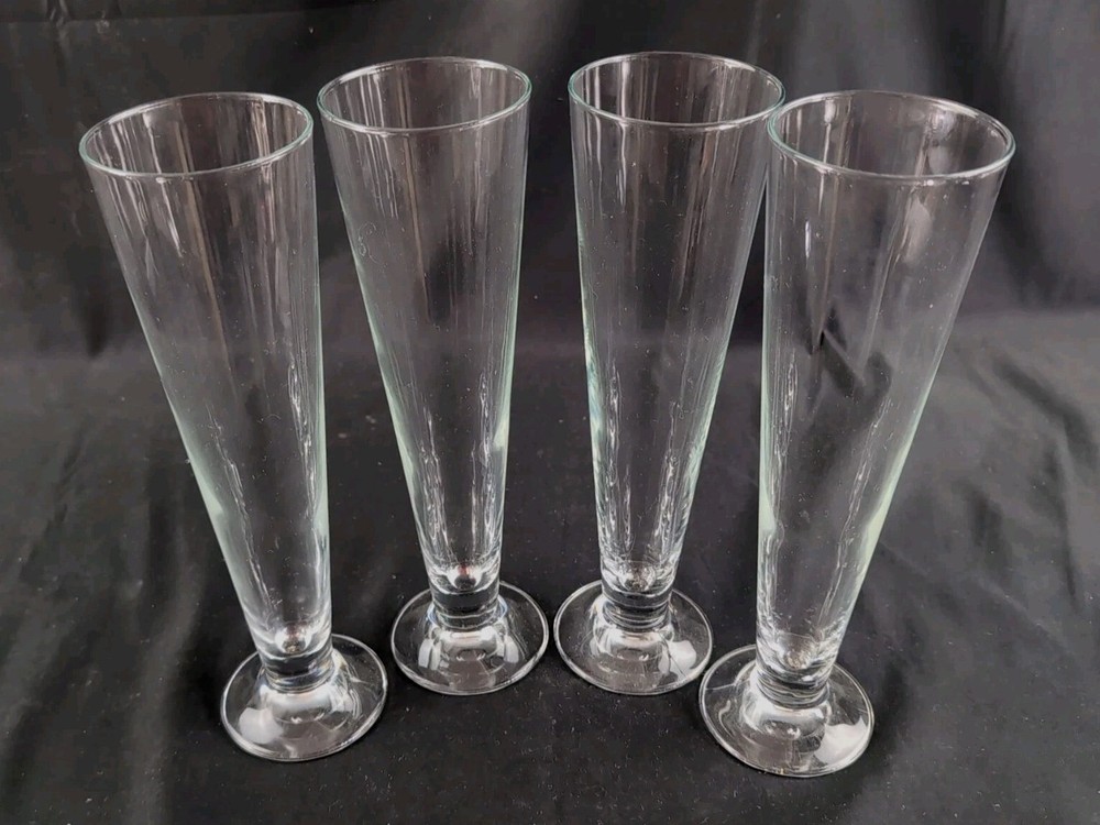 (Set of 4) Vintage 11″ Tall Pilsner Beer Glasses Flutes , Clear, Tapered