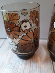 Vintage Libbey Camellia Tawney Glasses Brown Daisy Tumbler Juice Amber- 2