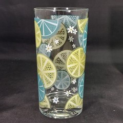 3 Vintage Mid Century Mod Yellow Blue White Flower 5.75″ Lemonade Glasses