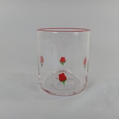 Madison Home Clear Glass Red Rosebud Tumbler Drinkware Red Rim Thick Glass