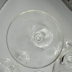 5 Champagne Etched Floral Wine Glasses Goblets Coupe Crystal Stemware Vtg Bar