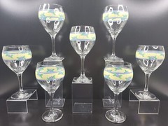 (7) Pfaltzgraff Summer Breeze 16 Oz Goblets Set Blue Yellow Flowers Libbey Lot