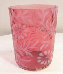 ANTIQUE VINTAGE FENTON DAISY & FERN CRANBERRY OPALESCENT GLASS TUMBLER 3 3/4″