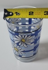 Daisy Blue Plaid Juice Glass Indonesia Vintage Mid Century Set of 2