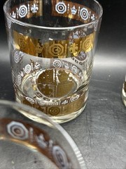 Vitro Bari V1C1 CRYSTAL HIGHBALL GLASSES Set of 6Gold Crowns Mid-Century Vintag
