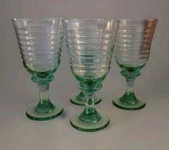 Libbey~Set of 4 Vintage Sirrus Spanish Green Glass Water Goblets Ribbed!