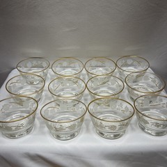 Set of 2- Libbey Ivy Bower Small Fruit Dessert Bowls Gold Rim White Leaf