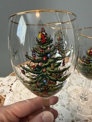 Set 3 Spode Christmas Tree Stemmed Wine Glasses Gold Rim Holiday – Pristine
