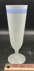 Vtg MCM Frosted Pilsner Glasses Barware Blue Stripe (5) EUC 8.25″ H