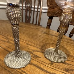 Decorative Clear Silver Wine & Champagne Glass Set w/ Rhinestone Stems, 2pc