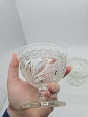 SET OF 2 EAPG JENKINS GLASS COMPANY DAHLIA CLEAR CHAMPAGNE/SHERBET 3.5″ 5oz