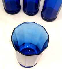 Set 4 Cobalt Tartan Anchor Hocking 10 Panel Flat Ice Tea 6 1/8″ 820