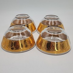 Vtg Set Of 4 Signed Culver 22k Gold Glass Fruit/Snack Bowls Florentine Pattern