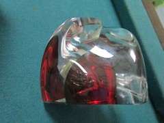 Val St Lambert France Signed Free Form Crystal Clear To Red Pair Candle Stick