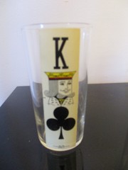 Set 8 Vintage MCM Enamel Poker Playing Cards Highball Cocktail 1942 Bar Glasses!
