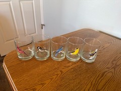 5 Vintage DePaolis Glass American Songbird Rocks Glasses Barware High Ball Rocks