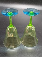VTG Pair of 1930s Tiffin Franciscan Uranium Water Goblet Glass Blue Green *Read*
