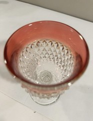 Indiana Glass Diamond Point Ruby Flash Wine Water Goblet 6oz 5.25” Tall (3)