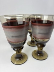 4 Vintage Libbey Glass Nova Brown Burgundy 7”Goblets Tall Drinking Glasses 14Oz.