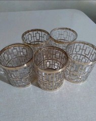Imperial Glass Shoji Trellis 22K Gold Cocktail Highball Barware Glasses Set (5)