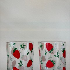 Fig & Fern Strawberry Highball Drinking Glasses Set of 2 Chic Summer Barware New