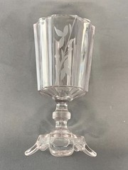 Antique Adams & Co. (1882) Clear Ribbon (Pink-Tinged) Footed Etched Goblet