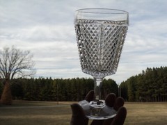 EAPG Challinor, Taylor #411 Later Paneled Diamond Point Glass Goblet Set of 4