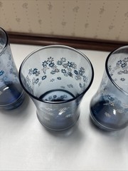Vintage Set Of 4 Libbey Blue, Daisy Spring Blossom Strawflower Glasses , 5.5”